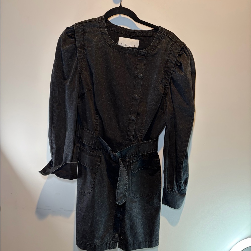 Buru Black Denim Mini Dress with Tie‎ Waist
